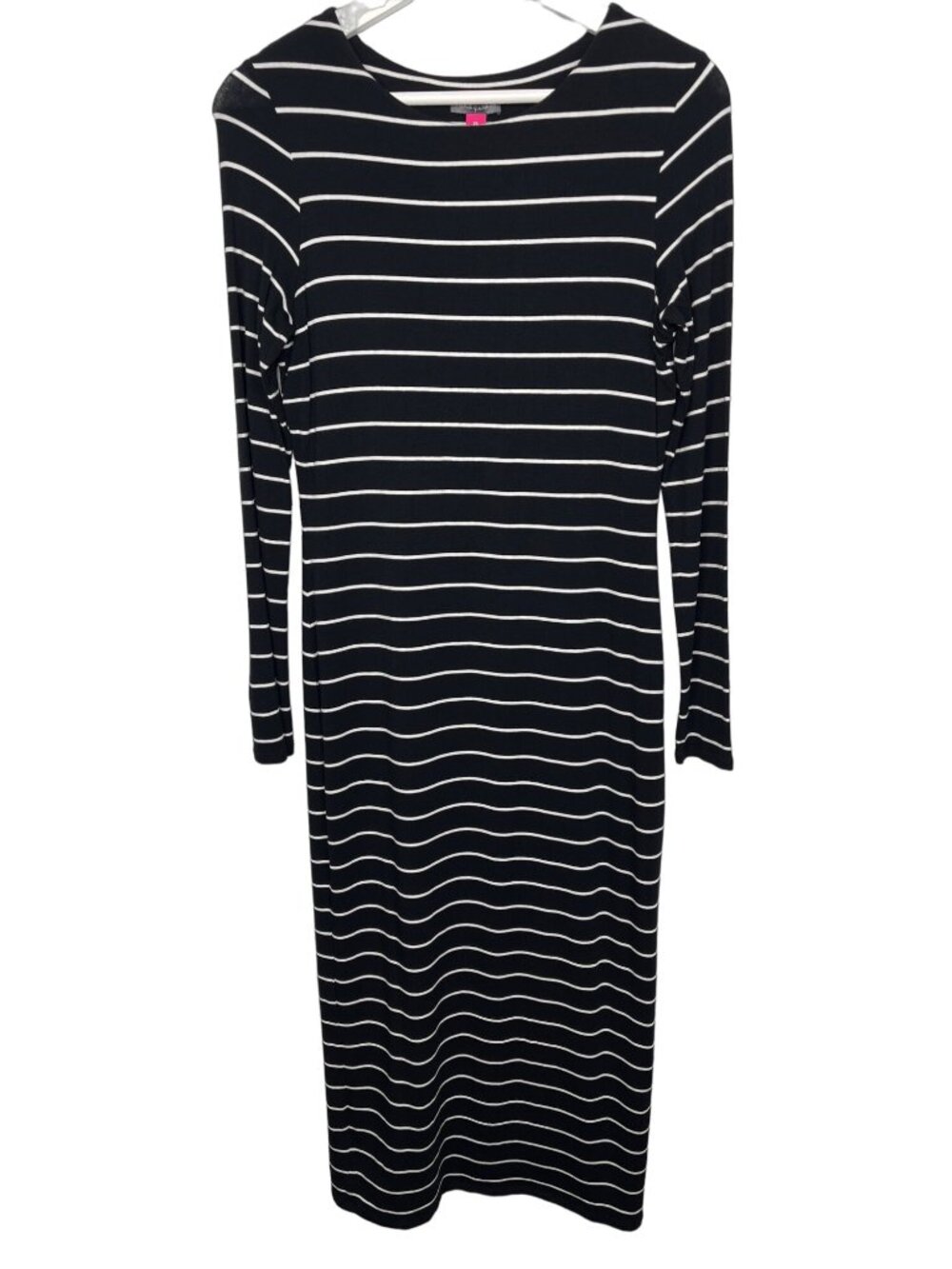 Vince Camuto Black White Striped Midi Dress XS Stretch